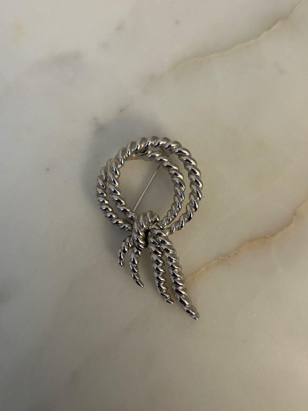 Trifari Silver Lariat Rope Double Knot Brooch